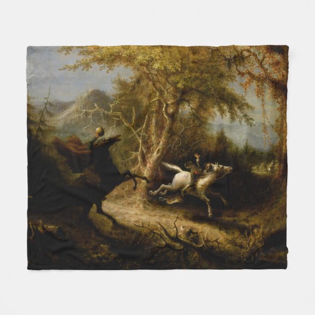 Legend of Headless Horseman Halloween Ghost Fleece Blanket (Front (Horizontal))