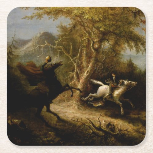 Legend of Headless Horseman Halloween Ghost Square Paper Coaster