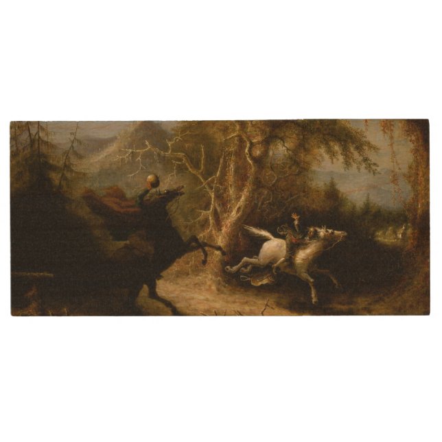 Legend of Headless Horseman Halloween Ghost Wood Flash Drive (Front)