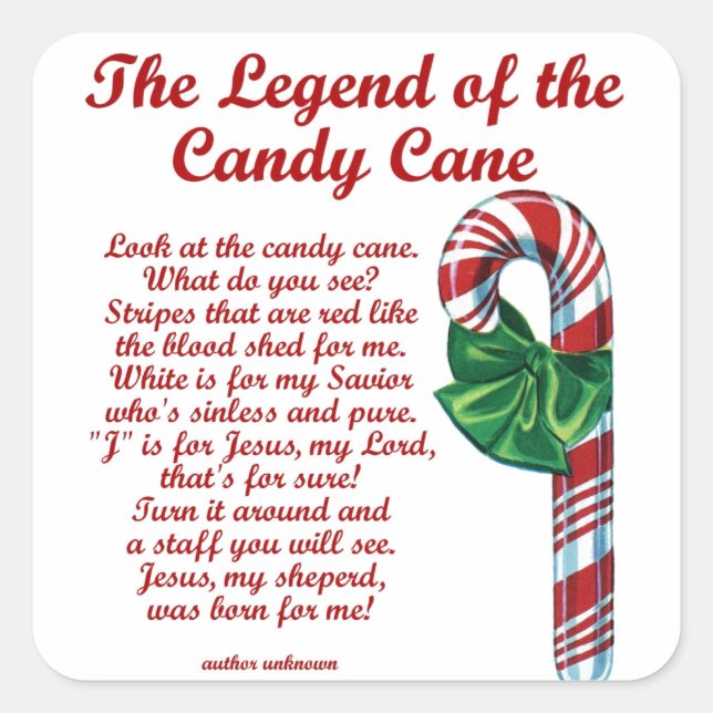 Legend Of The Candy Cane Religious Christmas Square Sticker (Front)