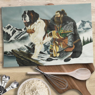 Legendary Alpine Fantasy Saint Bernard Dwarf Kitchen Towel