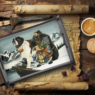 Legendary Alpine Fantasy Saint Bernard Dwarf  Serving Tray