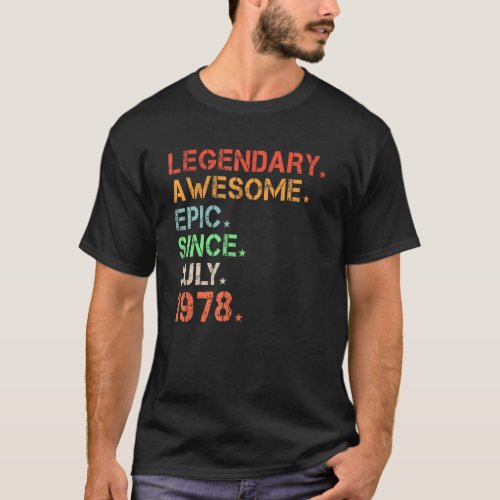 Legendary Awesome Epic Since July 1978 Retro Birth T_Shirt