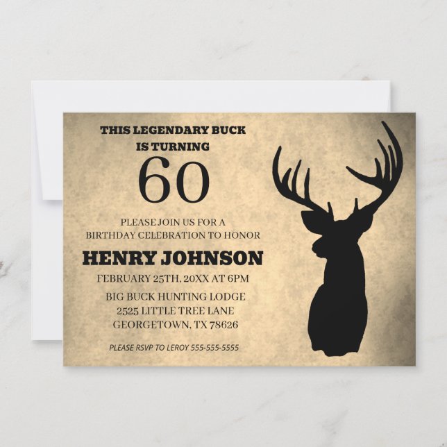 Legendary Buck 60th Birthday Hunting  Invitation (Front)
