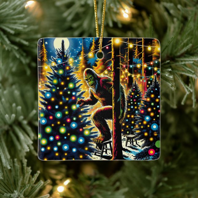Legendary Christmas Bigfoot Personalized Ceramic Ornament (Tree)