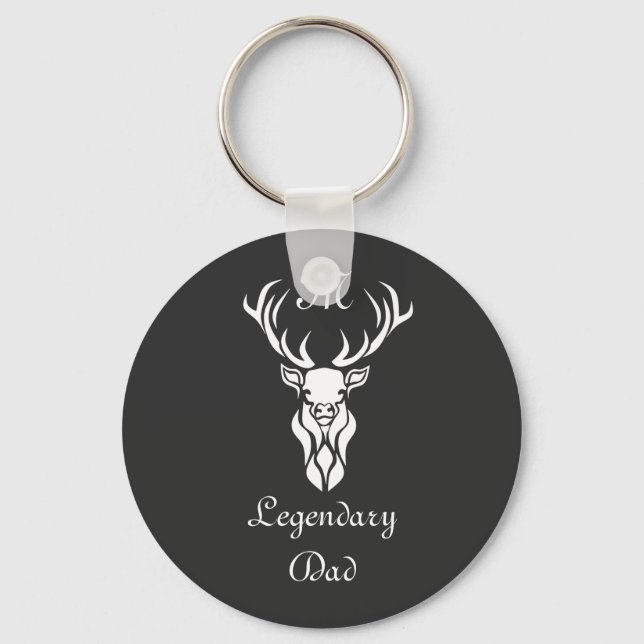 Legendary Dad White Tail Deer White Chalk Shadow Keychain (Front)