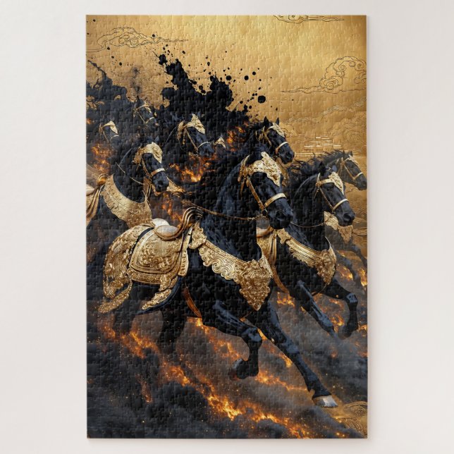 Legendary Gold Armored Horses of Fire Jigsaw Puzzl Puzzle (Vertical)