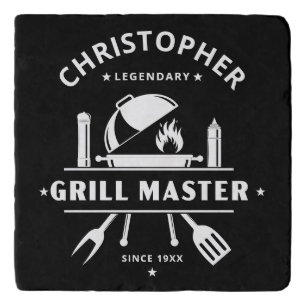 Legendary Grill Master   Custom Name Black & White Trivet