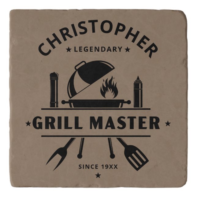Legendary Grill Master | Custom Name Rustic Brown  Trivet (Front)