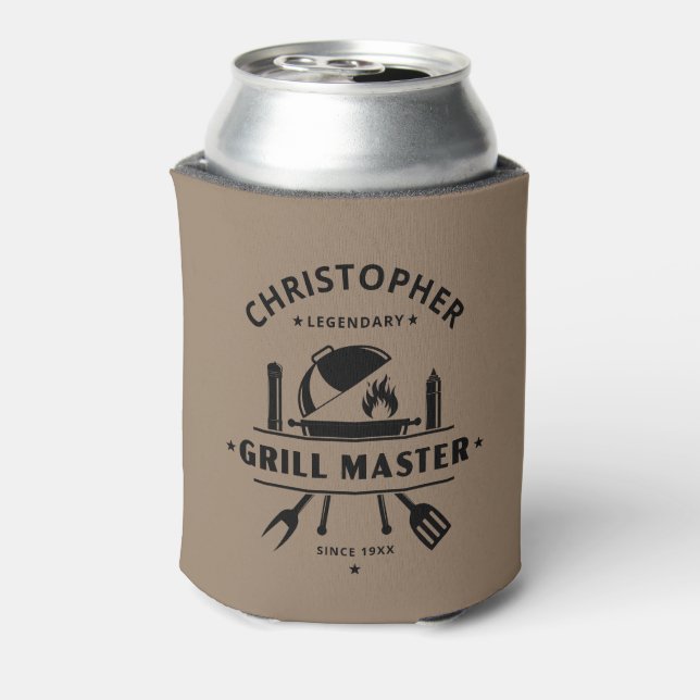 Legendary Grill Master Personalized Name BBQ Badge Can Cooler (Can Back)