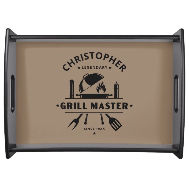 Legendary Grill Master Rustic Brown & Black Custom Serving Tray (Front)