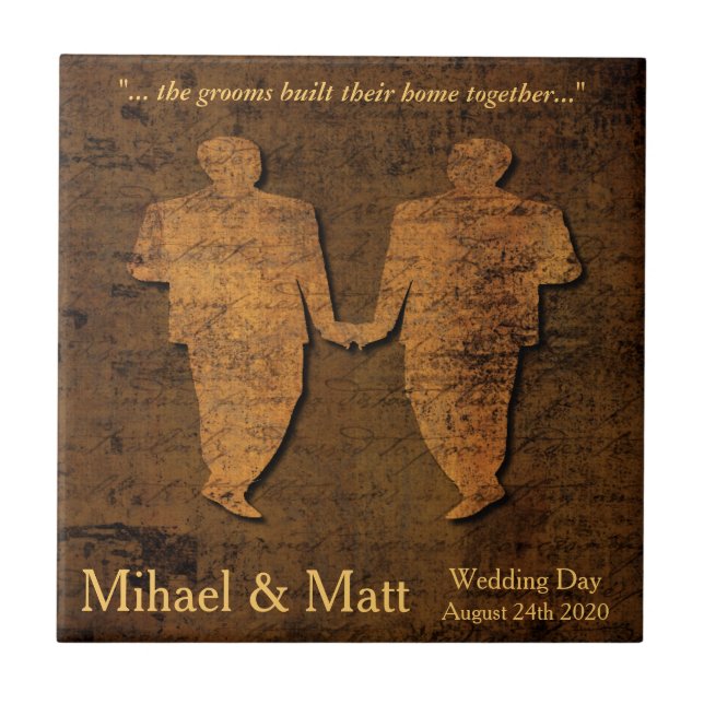 Legendary Love Gay Wedding Gift Tile for Grooms (Front)
