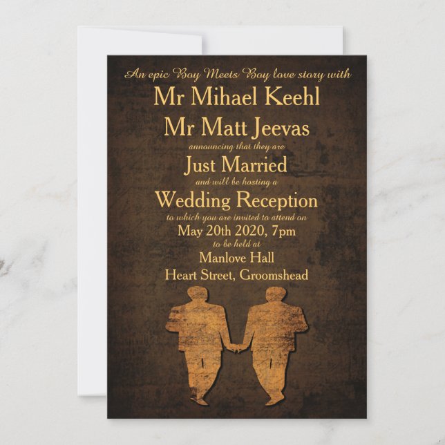 Legendary Love Gay Wedding Reception Invitation (Front)