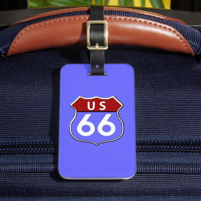 Legendary Route 66 Road Sign Blue  Luggage Tag (Front Insitu 2)