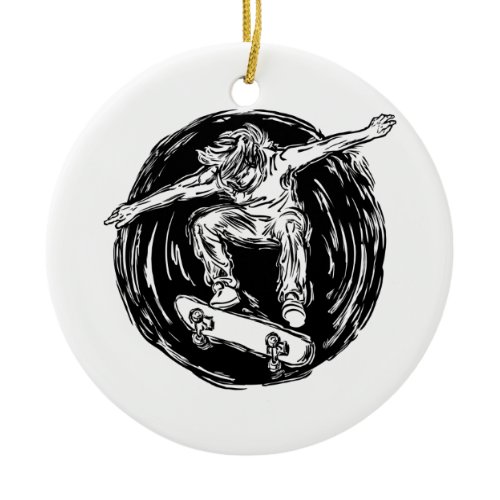 Legendary Skater Doing Mid-Air Skateboarding Ceramic Ornament