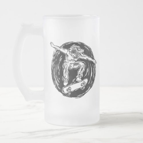 Legendary Skater Doing Mid_Air Skateboarding Frosted Glass Beer Mug