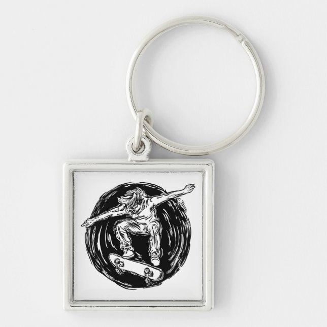 Legendary Skater Doing Mid-Air Skateboarding Keychain (Front)