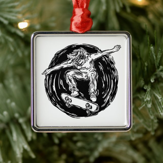 Legendary Skater Doing Mid-Air Skateboarding Metal Ornament (Tree)