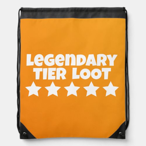 Legendary Tier Loot Gamer Orange White Slogan Drawstring Bag