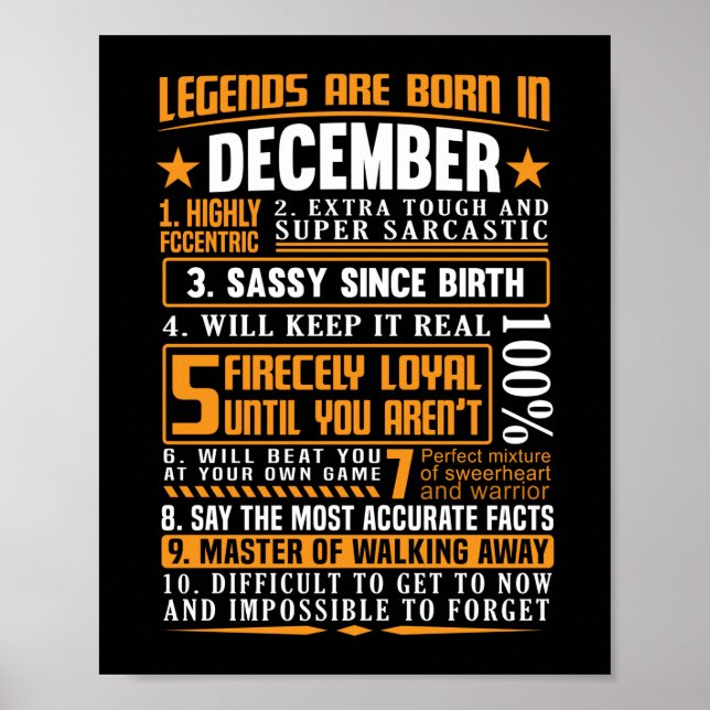 LEGENDS ARE BORN IN DECEMBER BIRTHDAY MONTH POSTER (Front)