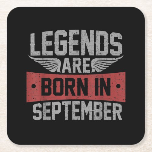 Legends Are Born In September Birthday Square Paper Coaster