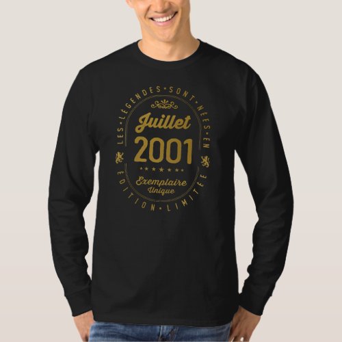 Legends Born In July 2001 21th Birthday 21 Years T_Shirt