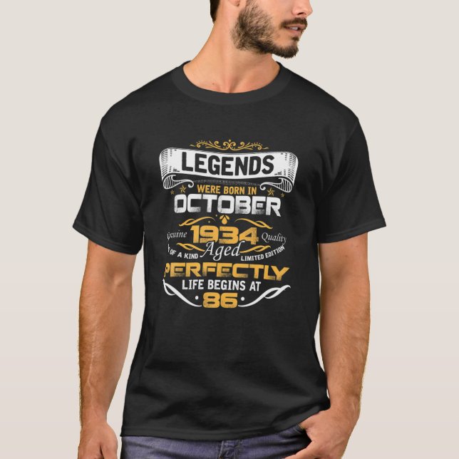Legends Born In OCTOBER 1934 86Th Awesome Birthday T-Shirt (Front)