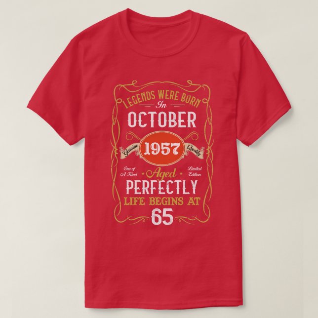 Legends Born In October 1957 65th Birthday 65 Year T-Shirt (Design Front)