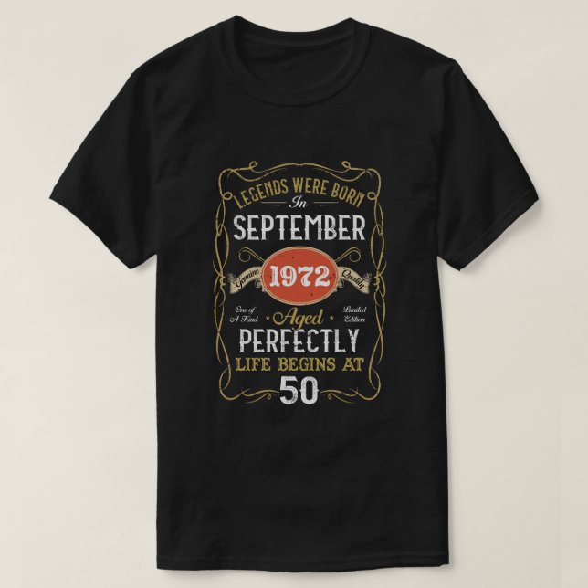 Legends Born In September 1972 50th Birthday 50 Ye T-Shirt (Design Front)