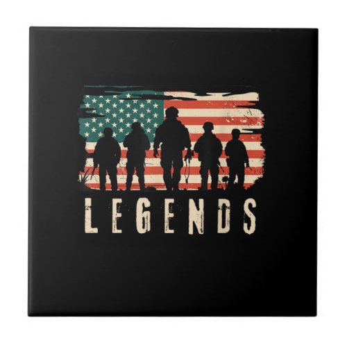 Legends Veteran _ Patriotic American Flag USA 4th  Ceramic Tile