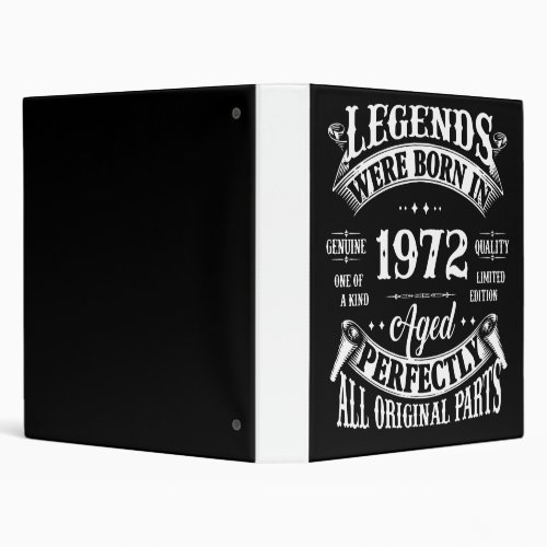 Legends Were Born In 1972 All Original Parts 3 Ring Binder