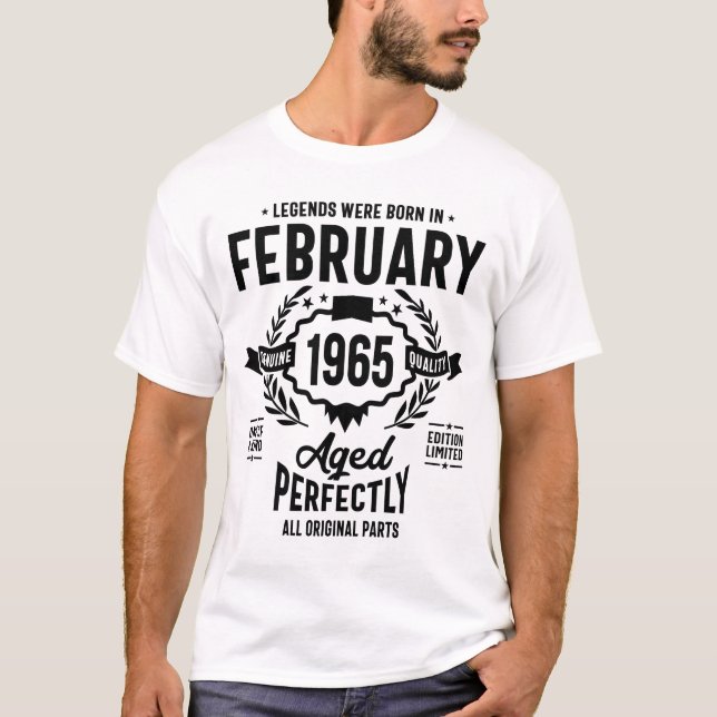 Legends Were Born in February 1965 Birthday  T-Shirt (Front)
