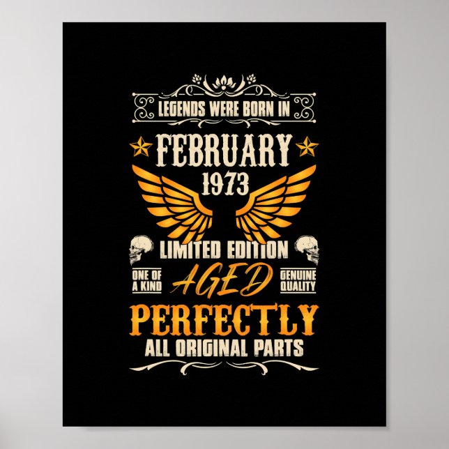Legends Were Born in February 1973 Rocker Biker Poster (Front)