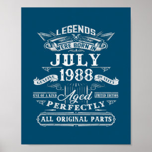 Legends Were Born In July 1988 34th Birthday 34 Poster