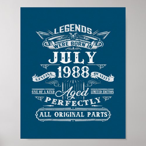 Legends Were Born In July 1988 34th Birthday 34 Poster