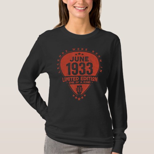 Legends Were Born In June 1933  Guitar T_Shirt