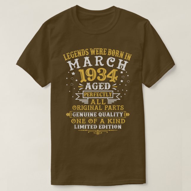 Legends Were Born In March 1934 88 Year Old 88th B T-Shirt (Design Front)