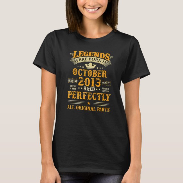 Legends Were Born in October 2013 9 Years Old 9th  T-Shirt (Front)