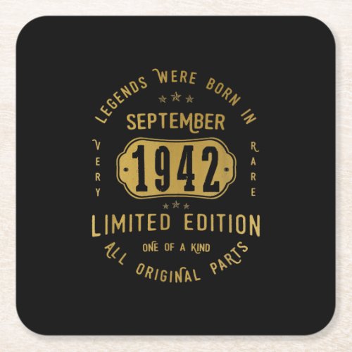 Legends Were Born In September 1942 79th Birthday Square Paper Coaster