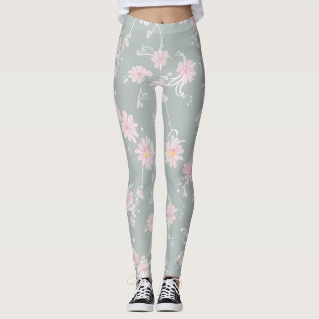 Legging Gris Verdoso Claro Floreado (Front)