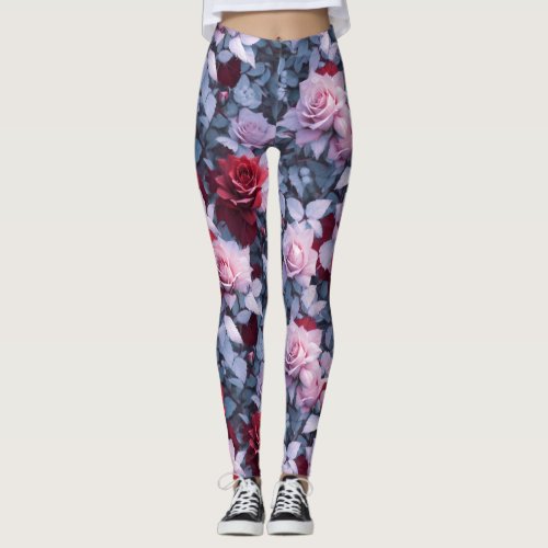 Legging _ Pink  Red Roses Pattern