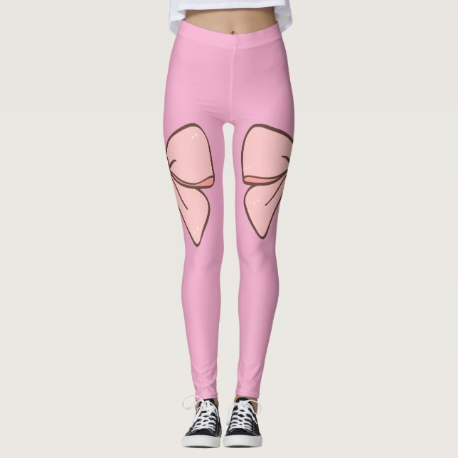 Legging rose pastel noeud papillons  (Front)