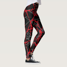 Leggings, abstract design black, gray, red
