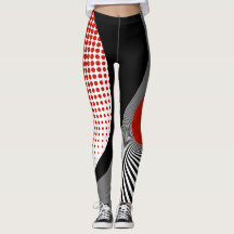 Leggings, abstract design, black, gray, red,white