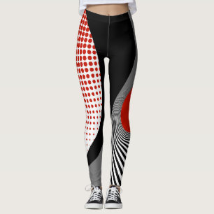 Leggings, abstract design, black, gray, red,white leggings