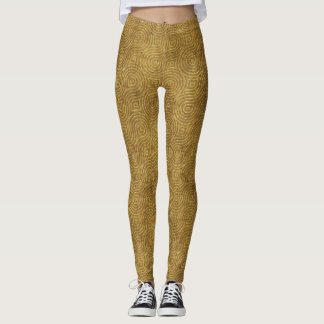 Leggings Abstract Gold and Ochre Concentric Rings 