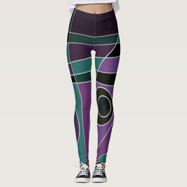 Leggings Abstract Surfing Teal Purple (Front)