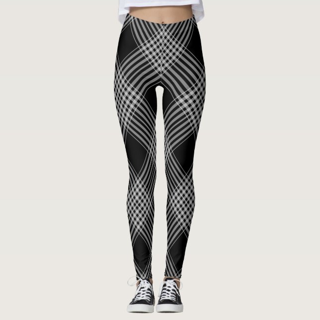 Leggings/Black and White Stripes Leggings (Front)