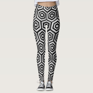 Leggings Black White Hexagon Geometric Pattern