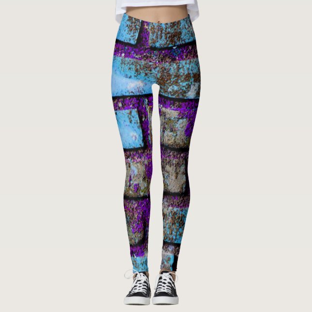 Leggings Bricks Blue Purple Gray (Front)